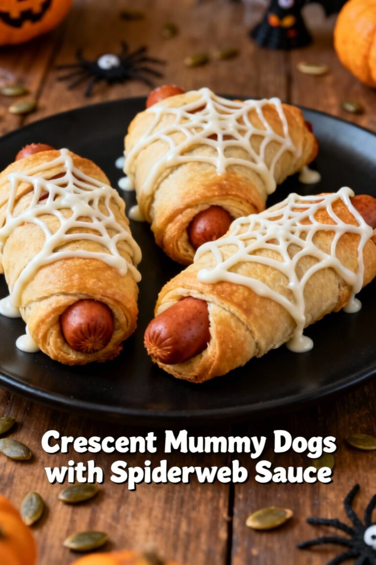 Crescent Mummy Dogs with Spiderweb Sauce