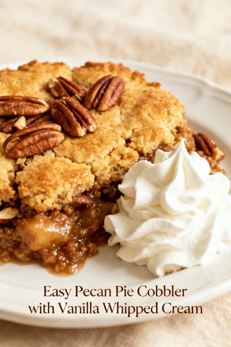 Easy Pecan Pie Cobbler with Vanilla Whipped Cream