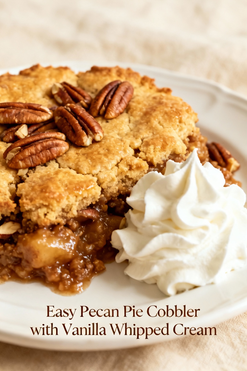 Easy Pecan Pie Cobbler with Vanilla Whipped Cream