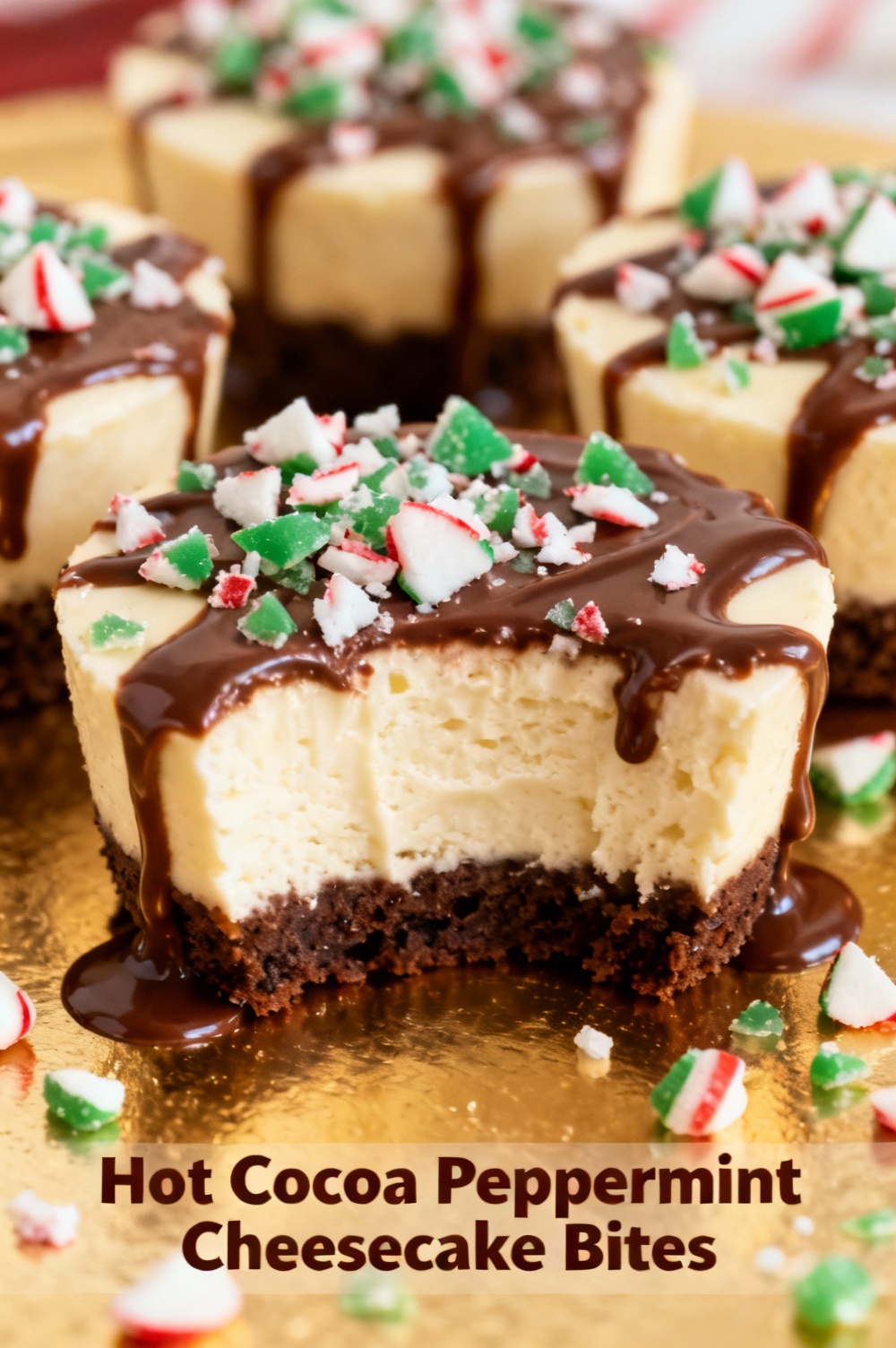 Hot Cocoa Peppermint Cheesecake Bites