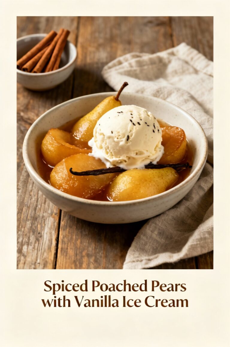 Spiced Poached Pears with Vanilla Ice Cream