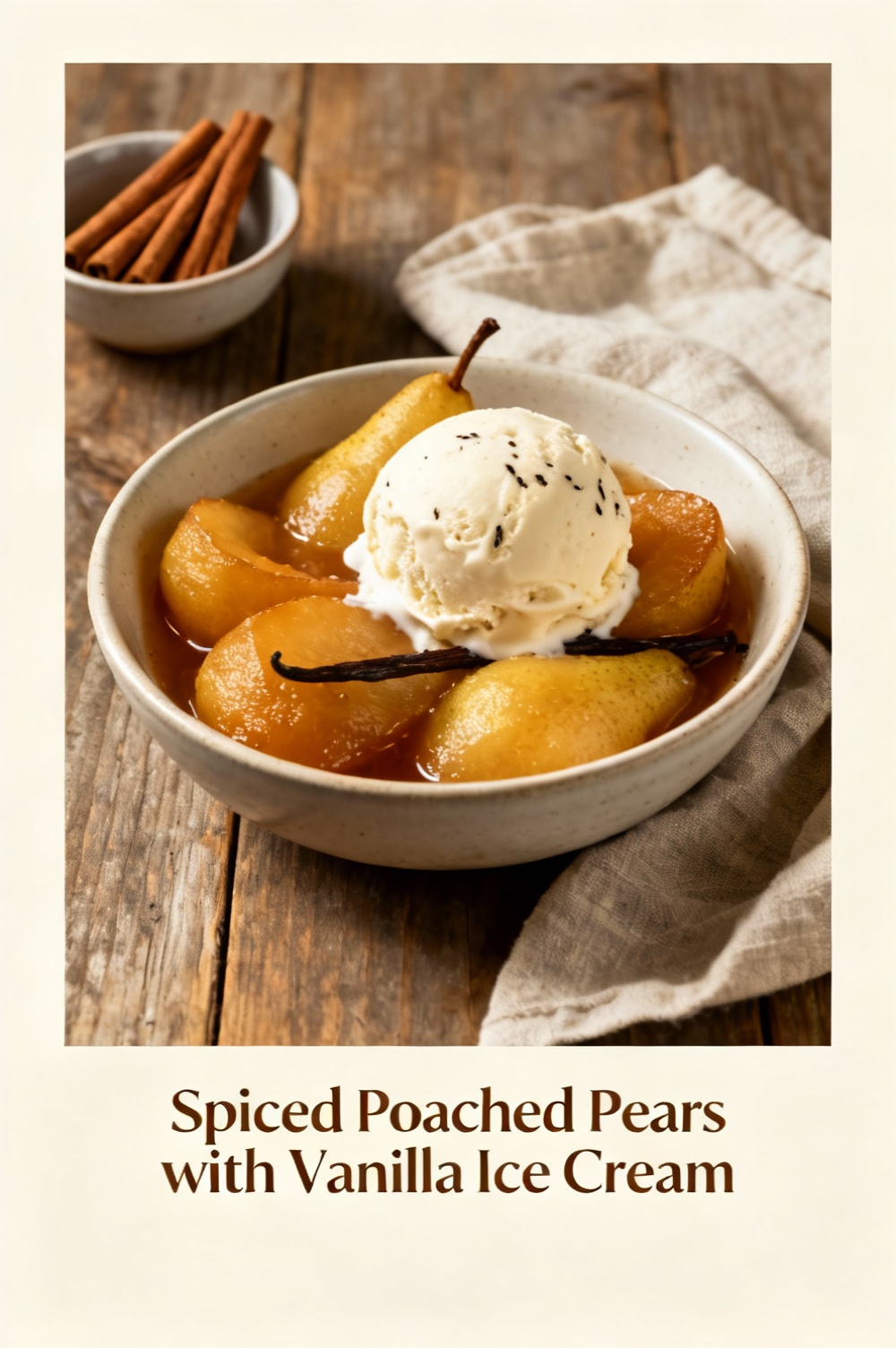Spiced Poached Pears with Vanilla Ice Cream