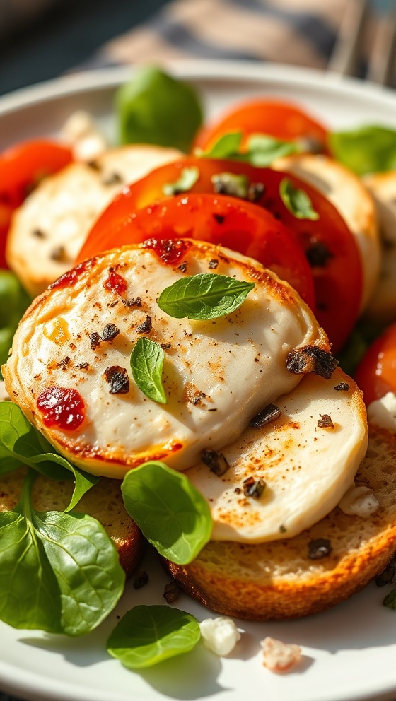 Caprese Chicken Salad with Garlic Crostini