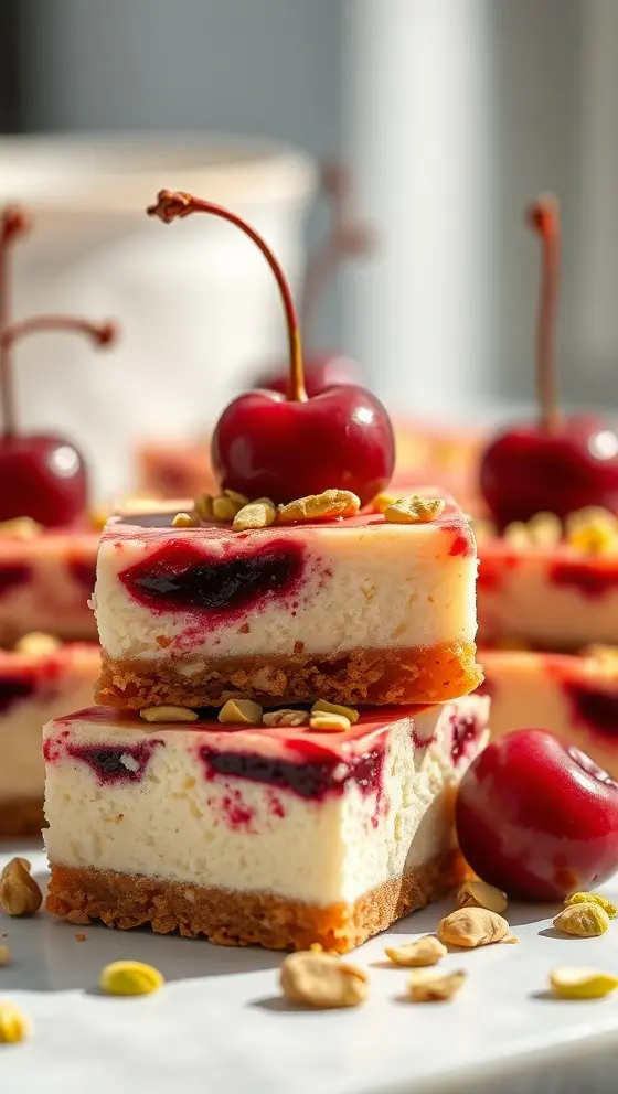 Cherry Pistachio Cheesecake Bars