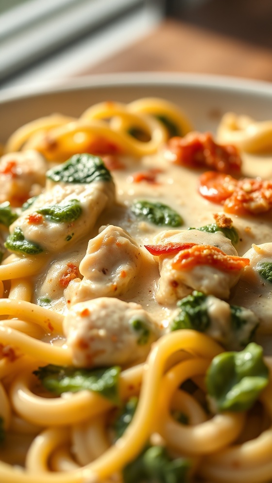 Creamy Chicken Spinach Pasta Bake