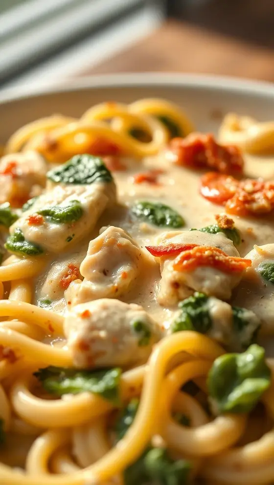 Creamy Chicken Spinach Pasta Bake