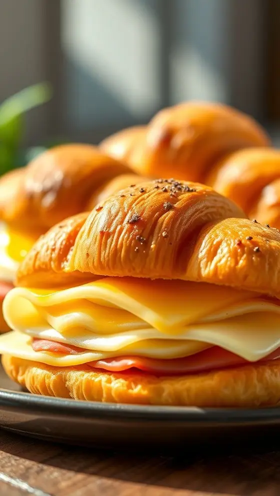 Croissant Sandwiches with Eggs Ham and Cheese